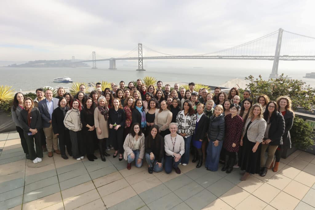 group of people with a view of the Bay Bridge