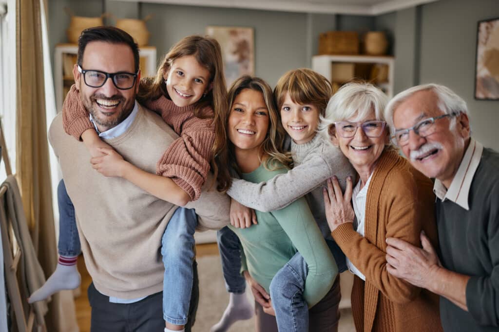 multi-generational family in living room